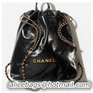 Famous Brand LARGE BACK PACK CHANEL 22 AS3313 BLACK&GOLD