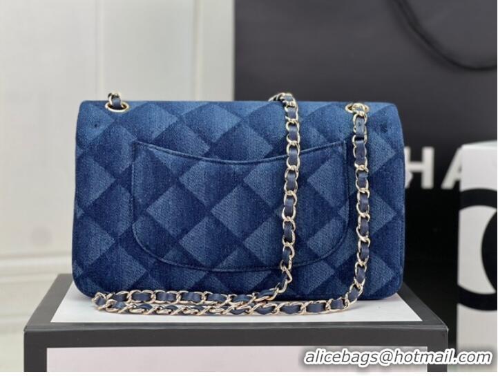 Well Crafted Chanel CLASSIC HANDBAG Printed Denim & Gold-Tone Metal A01112 Dark Blue