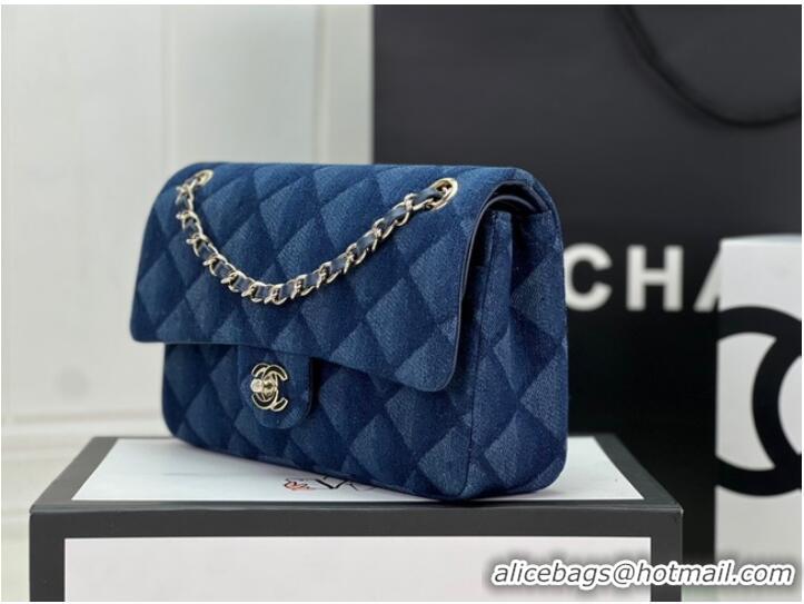 Well Crafted Chanel CLASSIC HANDBAG Printed Denim & Gold-Tone Metal A01112 Dark Blue