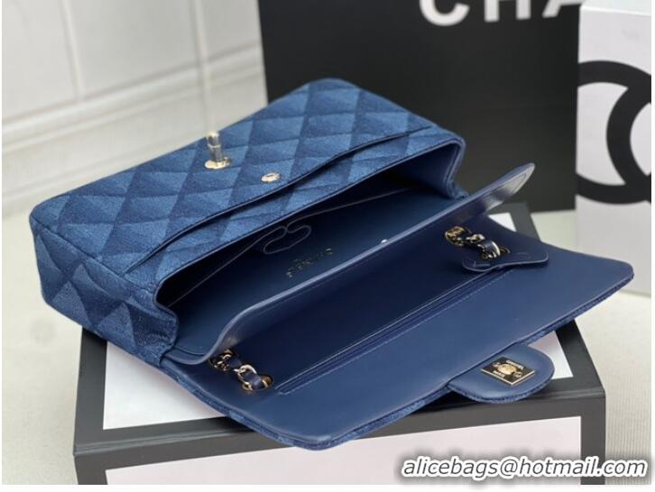 Well Crafted Chanel CLASSIC HANDBAG Printed Denim & Gold-Tone Metal A01112 Dark Blue