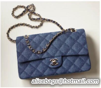 Well Crafted Chanel CLASSIC HANDBAG Printed Denim & Gold-Tone Metal A01112 Dark Blue