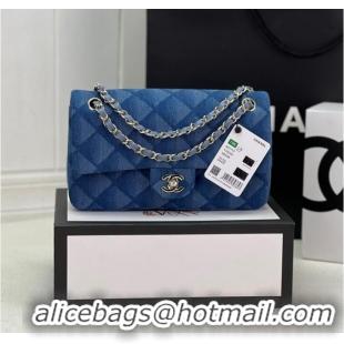 Top Quality Chanel CLASSIC HANDBAG Printed Denim & Gold-Tone Metal A01112 Light Blue