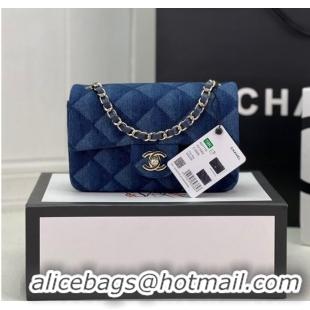 Luxury Cheap Chanel CLASSIC HANDBAG Printed Denim & Gold-Tone Metal A01116 Dark Blue