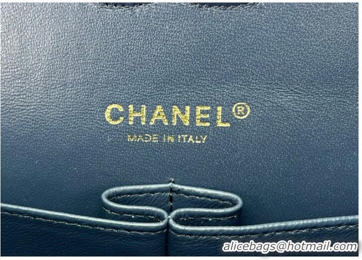 Luxury Cheap Chanel CLASSIC HANDBAG Printed Denim & Gold-Tone Metal A01116 Dark Blue