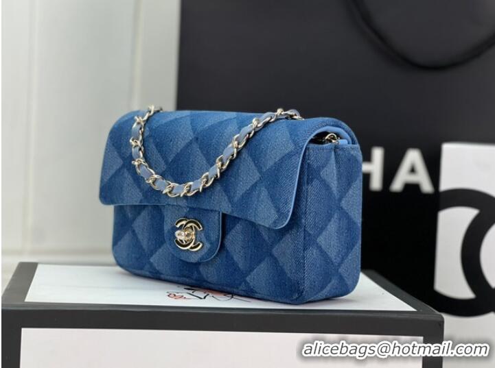 Good Product Chanel CLASSIC HANDBAG Printed Denim & Gold-Tone Metal A01116 Light Blue