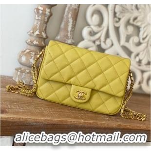 Super Quality Chanel MINI FLAP BAG Grained Calfskin & Gold-Tone Metal AS3757 yellow