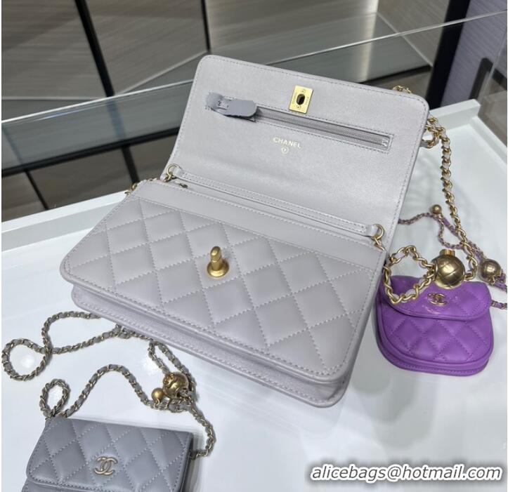 Well Crafted CHANEL WALLET ON CHAIN AP1450 light gray