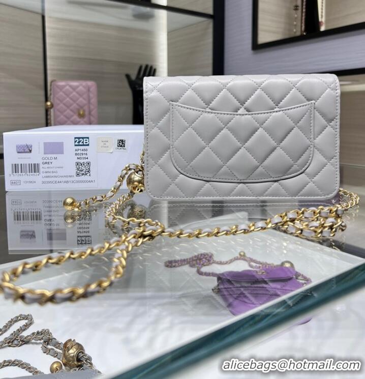 Well Crafted CHANEL WALLET ON CHAIN AP1450 light gray