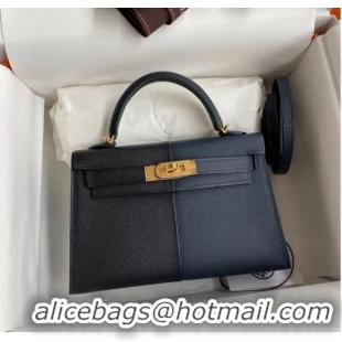 Top Quality Hermes Kelly 19cm Shoulder Bags Epsom KL19 gold hardware black&Royal blue