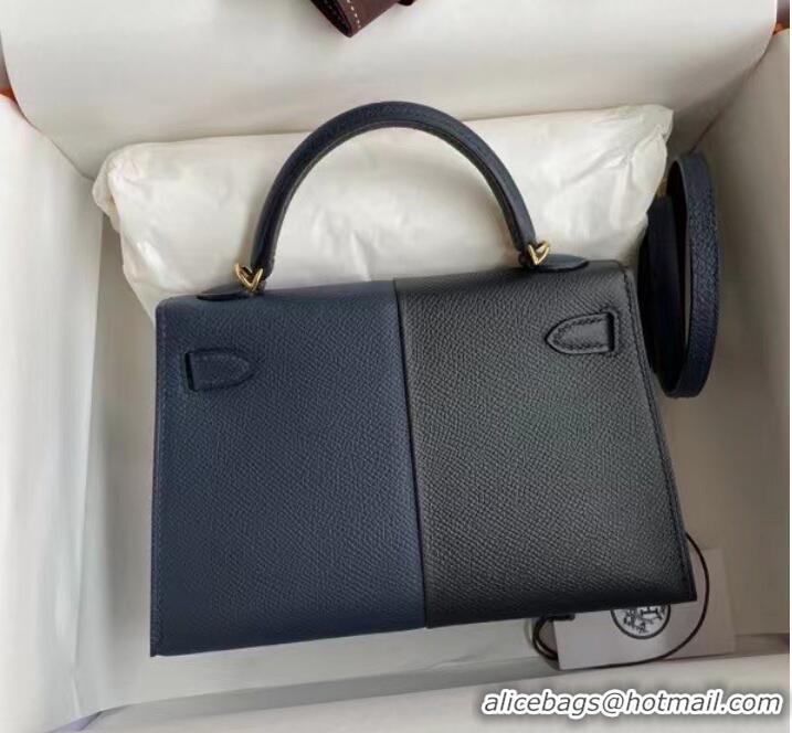 Top Quality Hermes Kelly 19cm Shoulder Bags Epsom KL19 gold hardware black&Royal blue