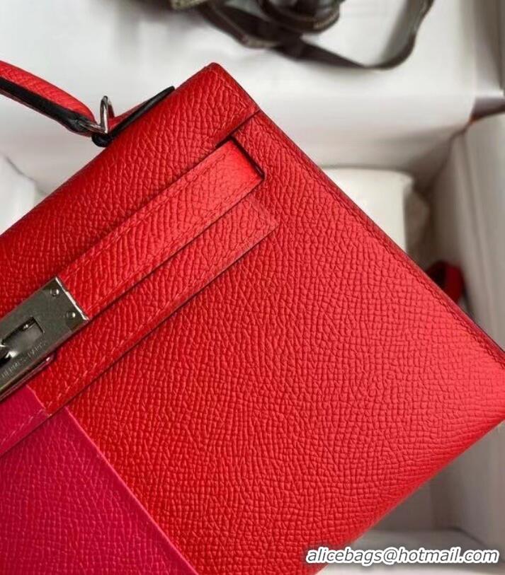 Top Quality Hermes Kelly 19cm Shoulder Bags Epsom Leather KL19 Silver hardware red&pink