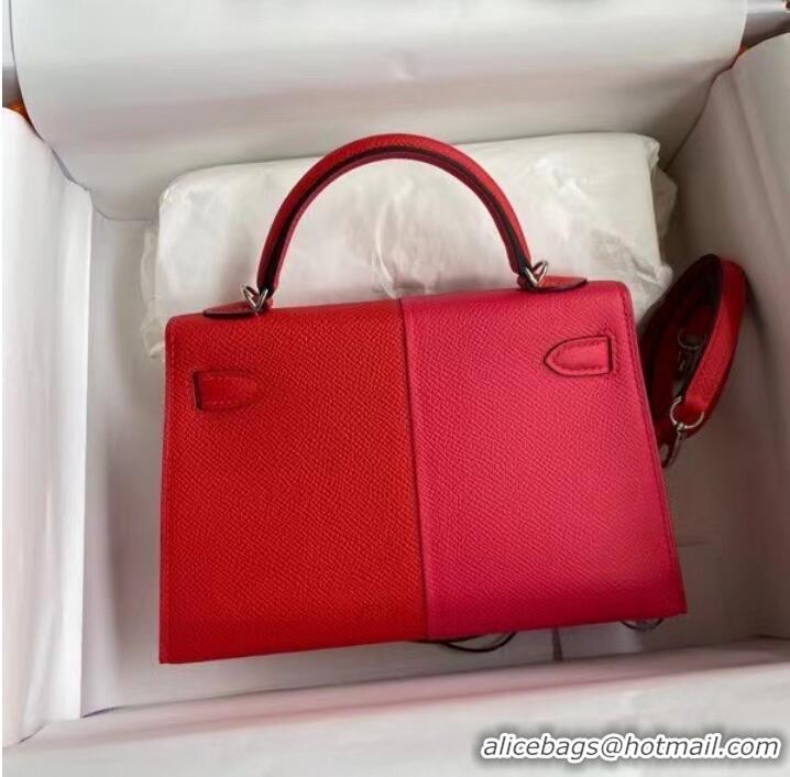 Top Quality Hermes Kelly 19cm Shoulder Bags Epsom Leather KL19 Silver hardware red&pink