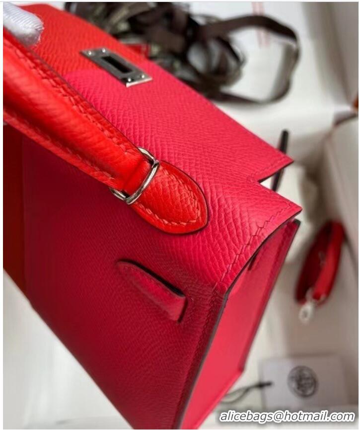 Top Quality Hermes Kelly 19cm Shoulder Bags Epsom Leather KL19 Silver hardware red&pink