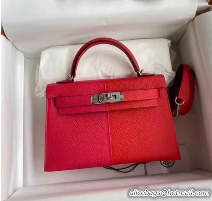 Top Quality Hermes Kelly 19cm Shoulder Bags Epsom Leather KL19 Silver hardware red&pink