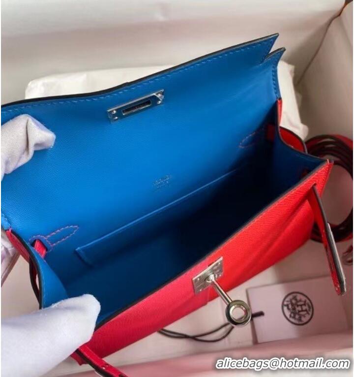 Top Quality Hermes Kelly 19cm Shoulder Bags Epsom Leather KL19 Silver hardware red&pink