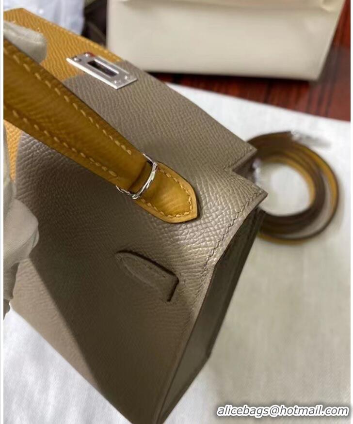 Pretty Style Hermes Kelly 19cm Shoulder Bags Epsom Leather KL19 Silver hardware gray&yellow