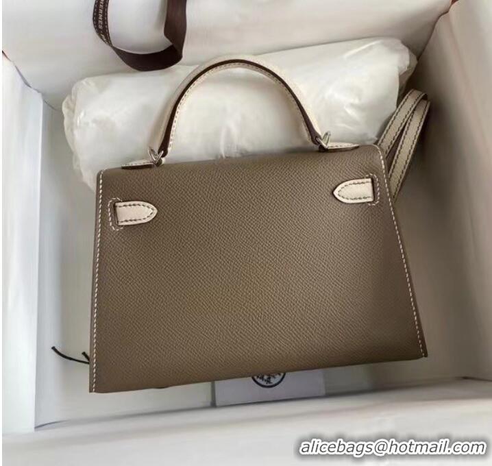 Buy Fashionable Hermes Kelly 19cm Shoulder Bags Epsom Leather KL19 Silver hardware gray&Cream