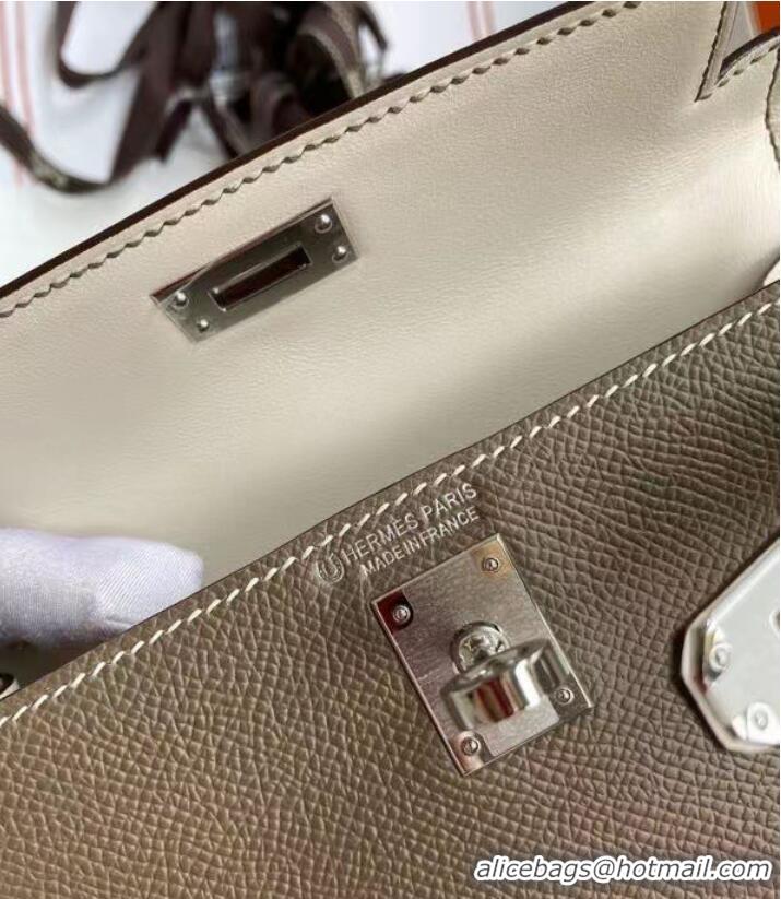 Buy Fashionable Hermes Kelly 19cm Shoulder Bags Epsom Leather KL19 Silver hardware gray&Cream