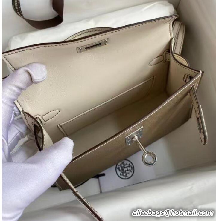 Buy Fashionable Hermes Kelly 19cm Shoulder Bags Epsom Leather KL19 Silver hardware gray&Cream