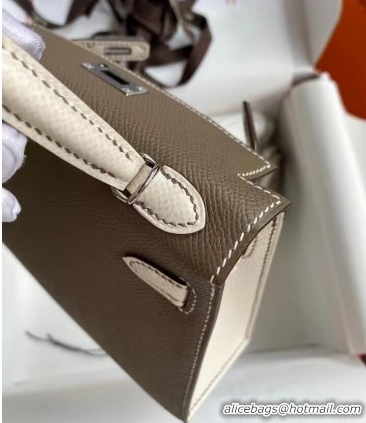 Buy Fashionable Hermes Kelly 19cm Shoulder Bags Epsom Leather KL19 Silver hardware gray&Cream