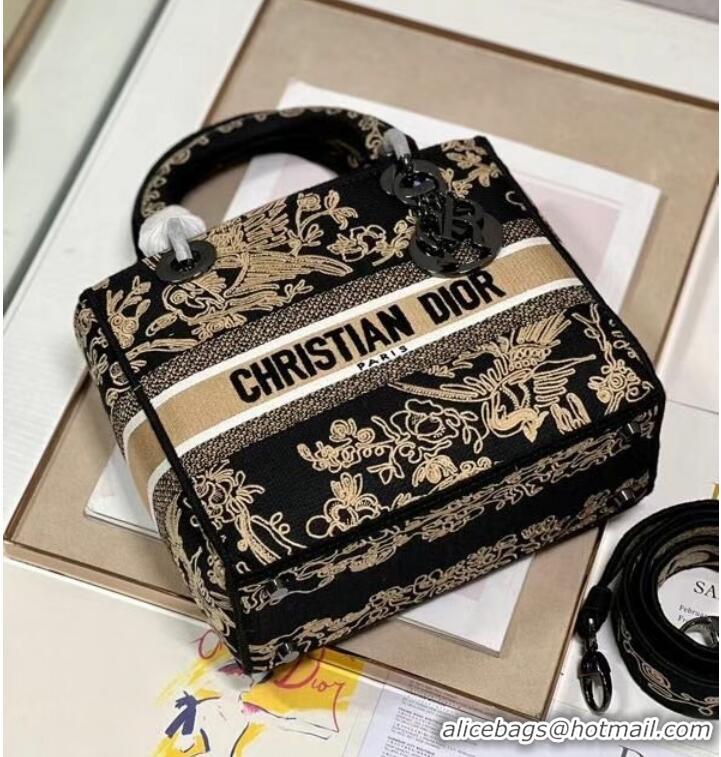 Super Quality MEDIUM LADY D-LITE BAG Embroidery M0565 black