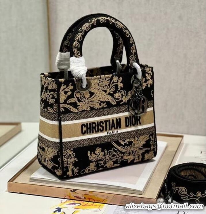 Super Quality MEDIUM LADY D-LITE BAG Embroidery M0565 black