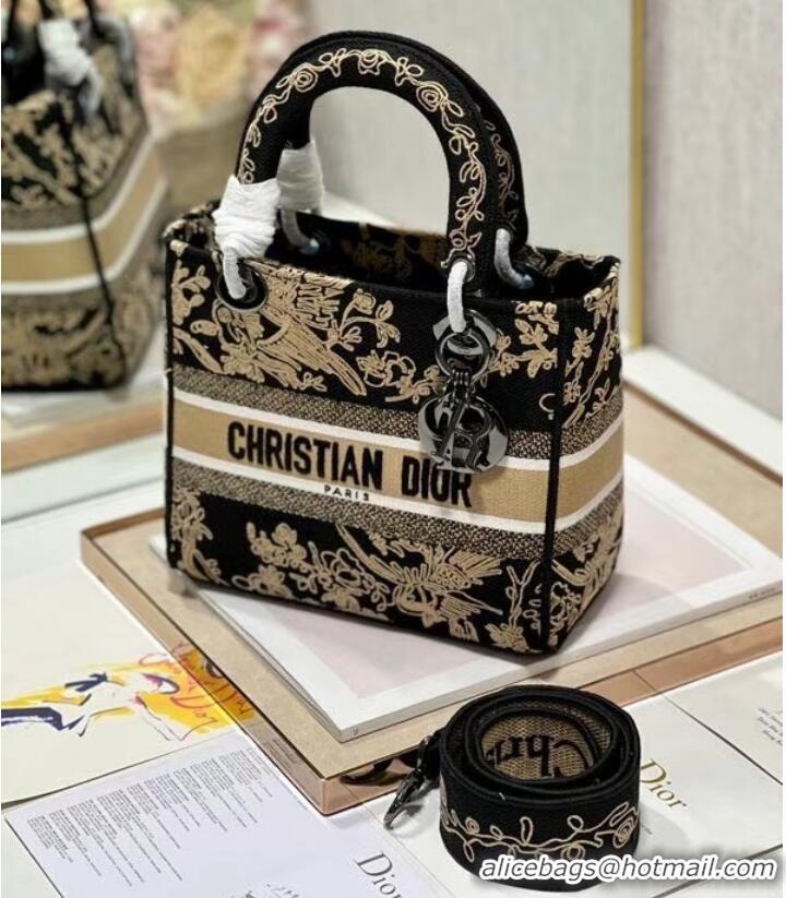 Super Quality MEDIUM LADY D-LITE BAG Embroidery M0565 black