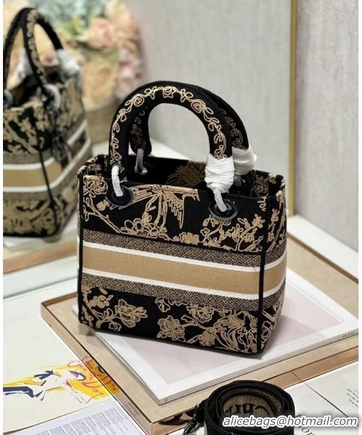 Super Quality MEDIUM LADY D-LITE BAG Embroidery M0565 black