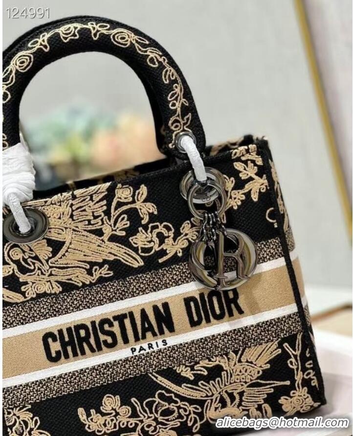 Super Quality MEDIUM LADY D-LITE BAG Embroidery M0565 black