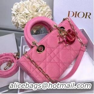 Famous Brand DIOR MEDIUM LADY D-JOY BAG Cannage Denim M0540O pink