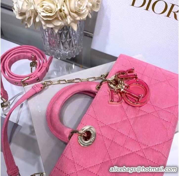 Famous Brand DIOR MEDIUM LADY D-JOY BAG Cannage Denim M0540O pink