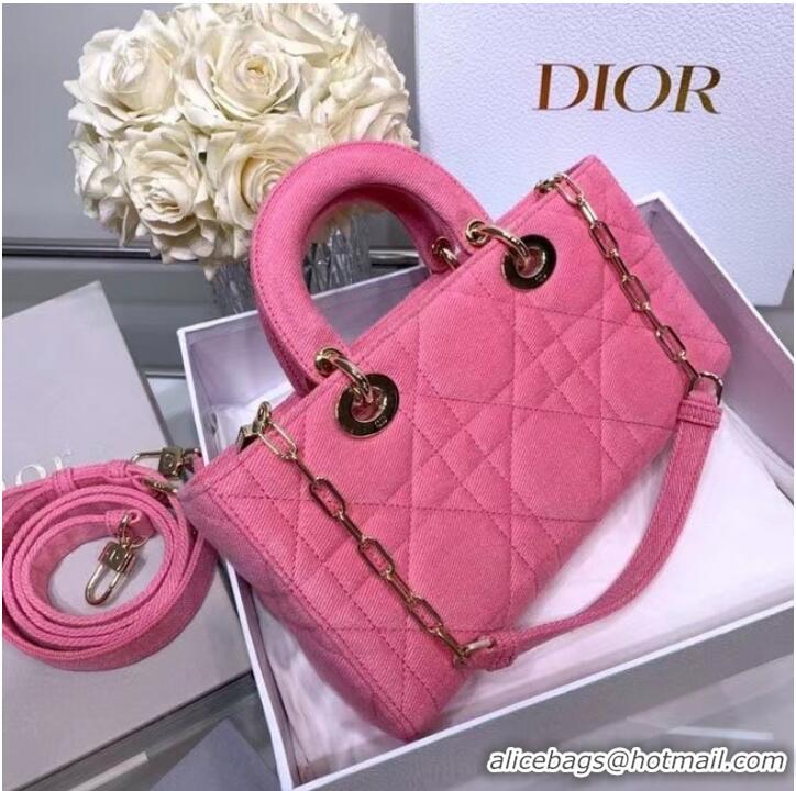 Famous Brand DIOR MEDIUM LADY D-JOY BAG Cannage Denim M0540O pink