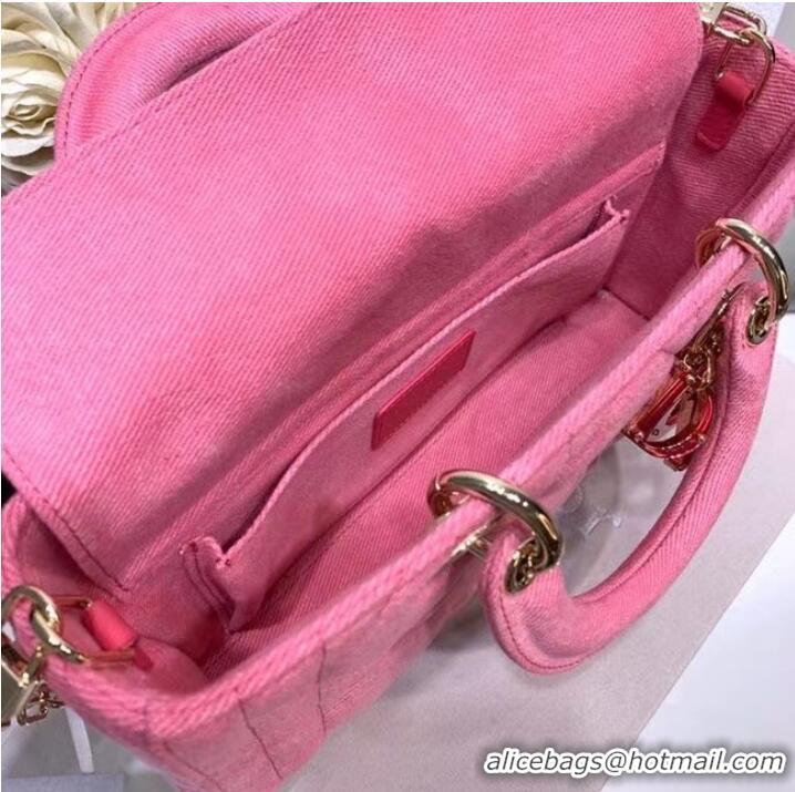 Famous Brand DIOR MEDIUM LADY D-JOY BAG Cannage Denim M0540O pink