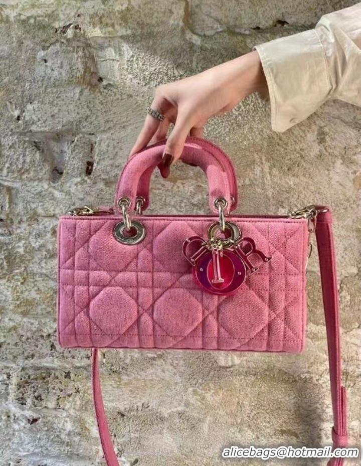 Famous Brand DIOR MEDIUM LADY D-JOY BAG Cannage Denim M0540O pink