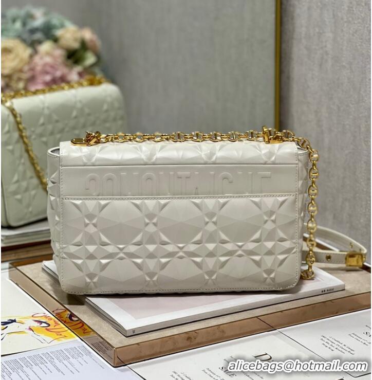 Top Design MEDIUM DIOR CARO BAG Cannage Calfskin with Diamond Motif M9241UW white&gold