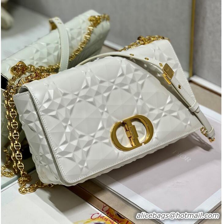 Top Design MEDIUM DIOR CARO BAG Cannage Calfskin with Diamond Motif M9241UW white&gold