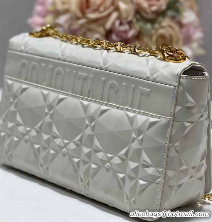 Top Design MEDIUM DIOR CARO BAG Cannage Calfskin with Diamond Motif M9241UW white&gold