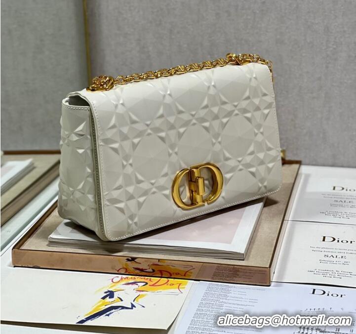 Top Design MEDIUM DIOR CARO BAG Cannage Calfskin with Diamond Motif M9241UW white&gold