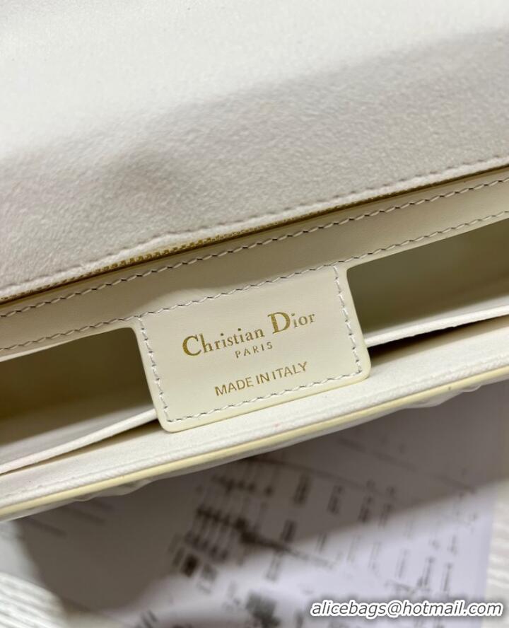 Top Design MEDIUM DIOR CARO BAG Cannage Calfskin with Diamond Motif M9241UW white&gold