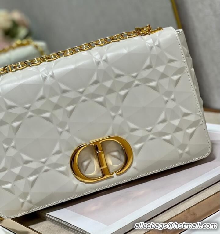 Top Design MEDIUM DIOR CARO BAG Cannage Calfskin with Diamond Motif M9241UW white&gold