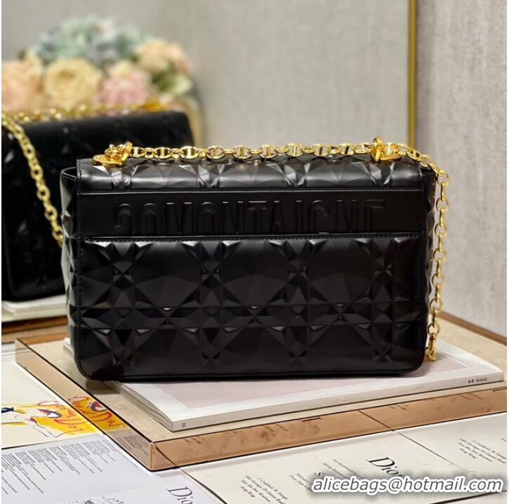 Famous Brand MEDIUM DIOR CARO BAG Cannage Calfskin with Diamond Motif M9241UW black&gold