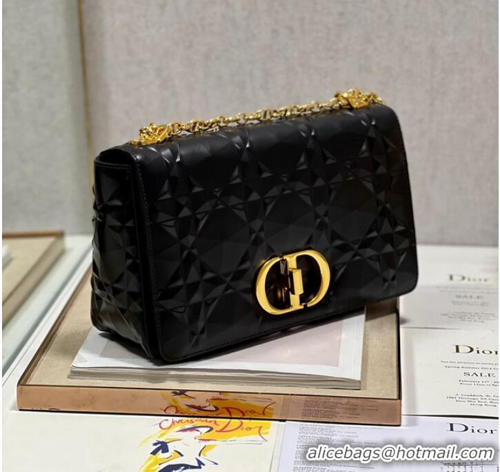 Famous Brand MEDIUM DIOR CARO BAG Cannage Calfskin with Diamond Motif M9241UW black&gold