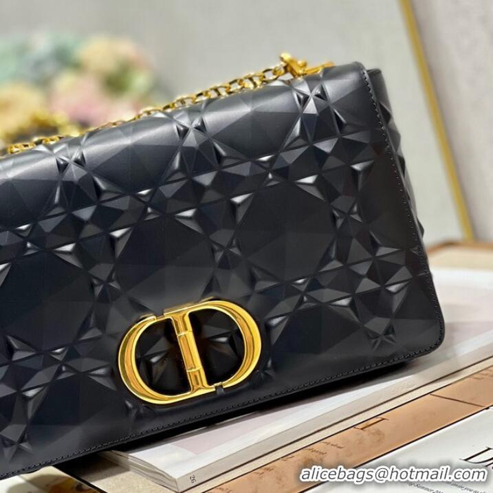 Famous Brand MEDIUM DIOR CARO BAG Cannage Calfskin with Diamond Motif M9241UW black&gold