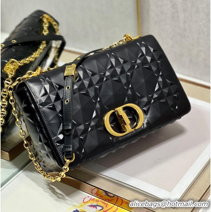 Famous Brand MEDIUM DIOR CARO BAG Cannage Calfskin with Diamond Motif M9241UW black&gold