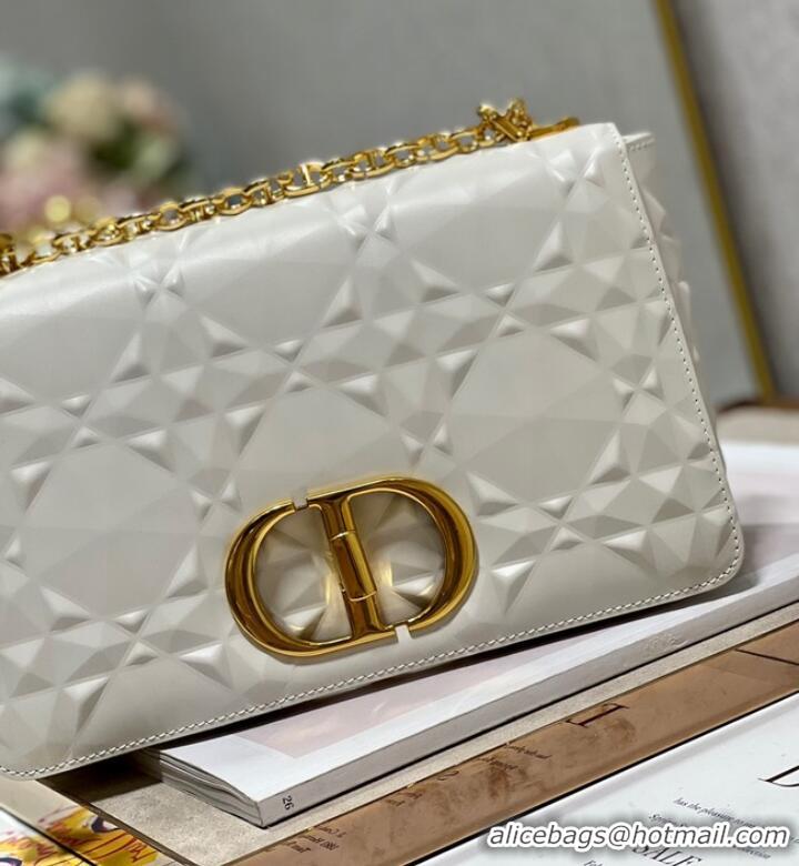 Shop Promotional MEDIUM DIOR CARO BAG Cannage Calfskin with Diamond Motif M9242UW white&gold