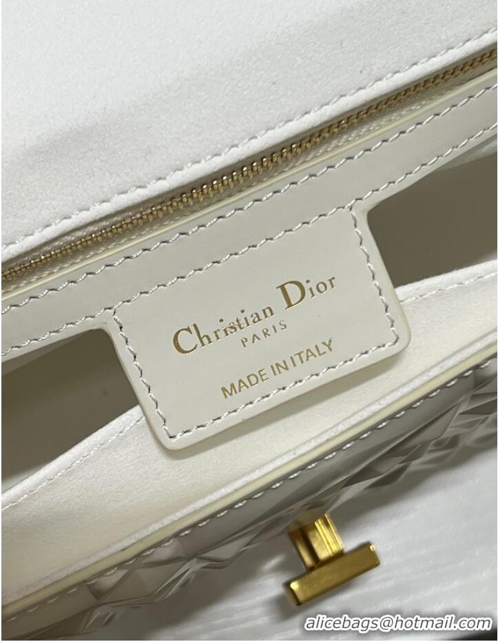 Shop Promotional MEDIUM DIOR CARO BAG Cannage Calfskin with Diamond Motif M9242UW white&gold