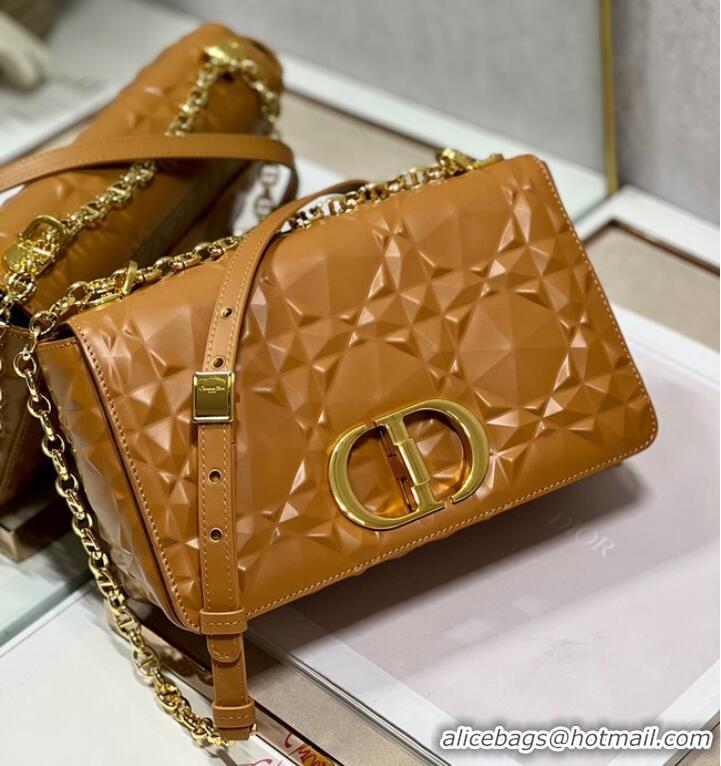 Famous Brand MEDIUM DIOR CARO BAG Cannage Calfskin with Diamond Motif M9242UW brown&gold