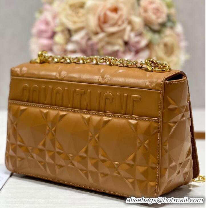 Famous Brand MEDIUM DIOR CARO BAG Cannage Calfskin with Diamond Motif M9242UW brown&gold