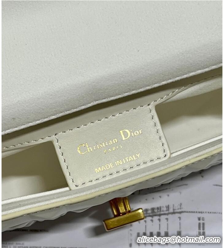 Trendy Design SMALL DIOR CARO BAG Cannage Calfskin with Diamond Motif M9243UW white&gold