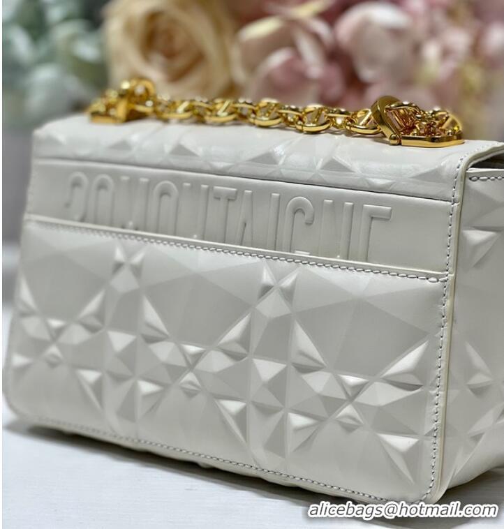 Trendy Design SMALL DIOR CARO BAG Cannage Calfskin with Diamond Motif M9243UW white&gold